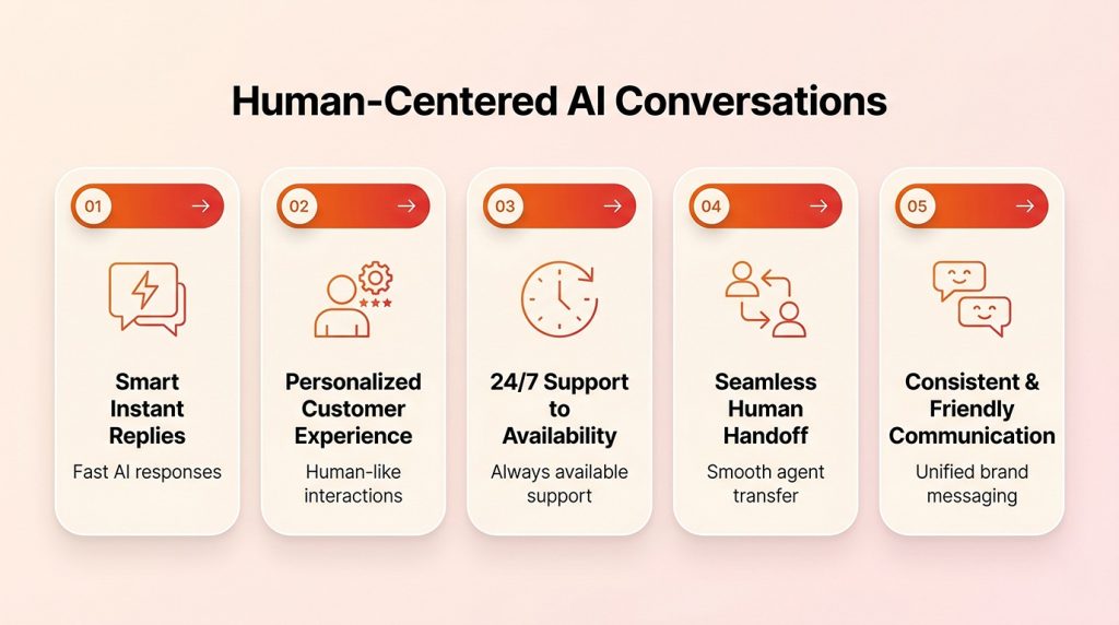 human-centered AI conversations with instant replies, personalized experiences, 24/7 support, and seamless human handoff