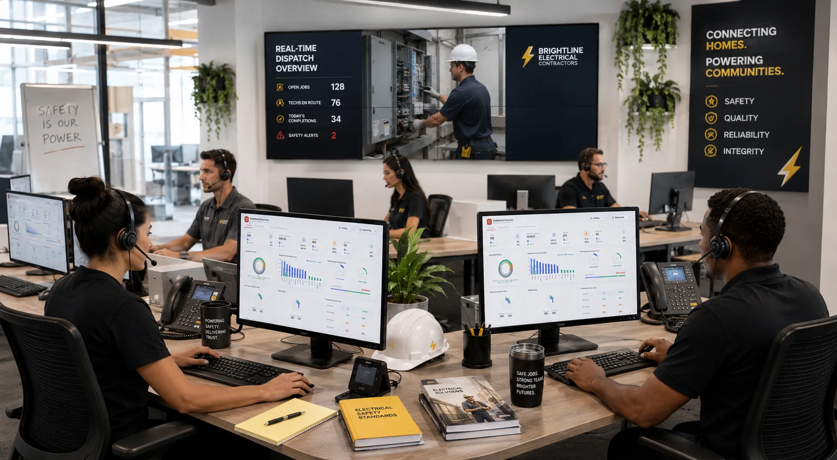 Electrical dispatch team using AI call analytics