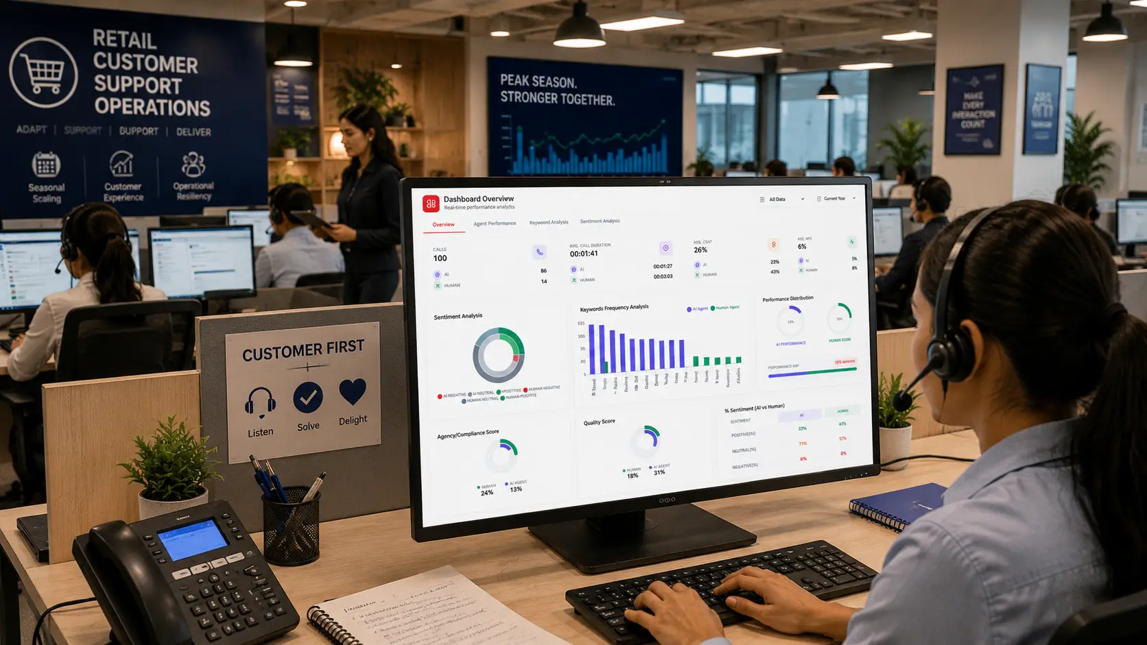 Retail customer support operations dashboard with customer experience analytics.