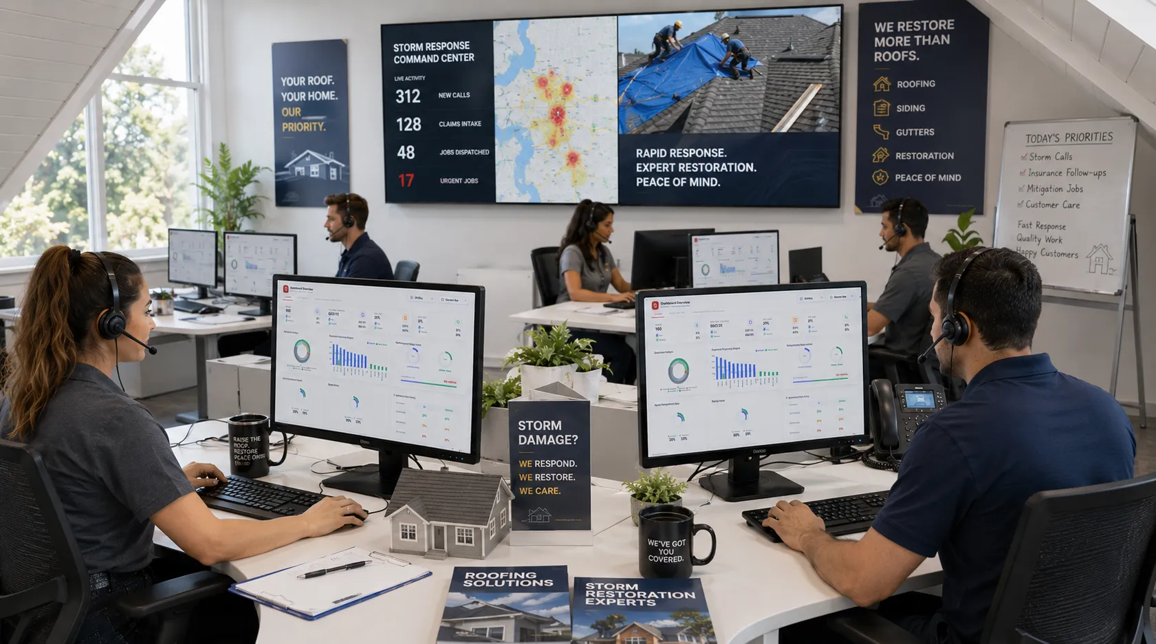 Roofing and restoration team using AI analytics